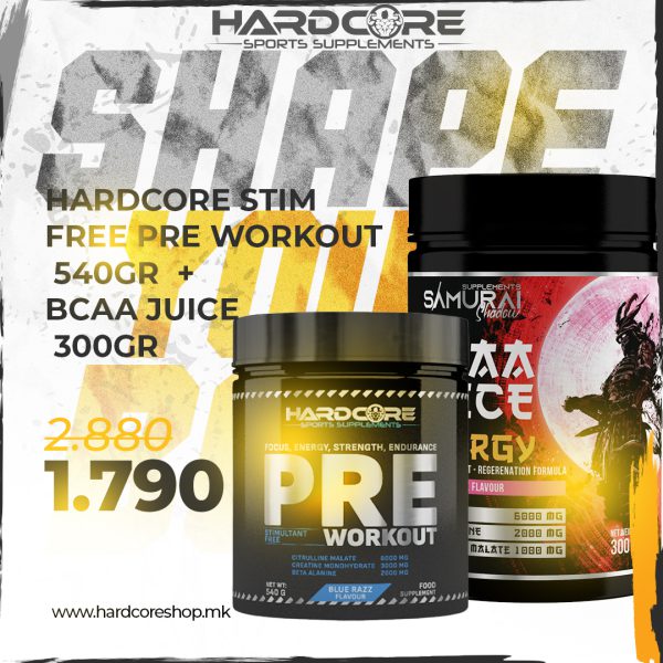 PROMO: Hardcore Stim Free pre Workout 540gr + Bcaa Juice 300gr