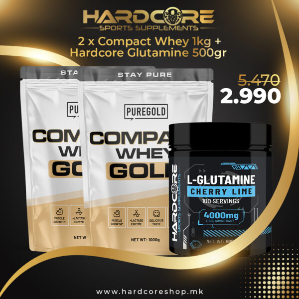 PROMO: 2 x Compact Whey 1kg + Hardcore Glutamine 500gr