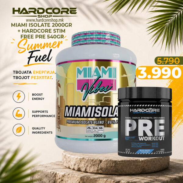 PROMO: Miami Isolate 2000gr + Hardcore Stim Free Pre 540gr